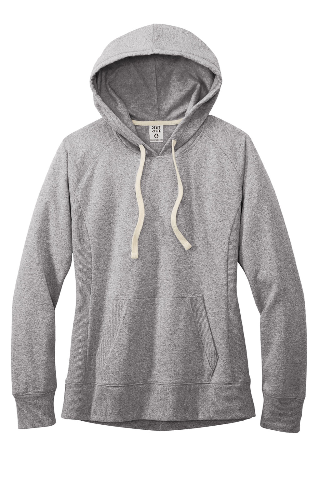District DT8101 Womens Re-Fleece Hooded Sweatshirt Hoodie w/ Pouch Pocket Heather Light Grey Flat Front