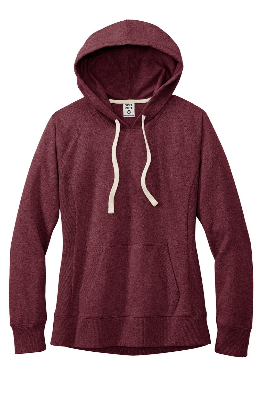 District DT8101 Womens Re-Fleece Hooded Sweatshirt Hoodie w/ Pouch Pocket Heather Maroon Flat Front