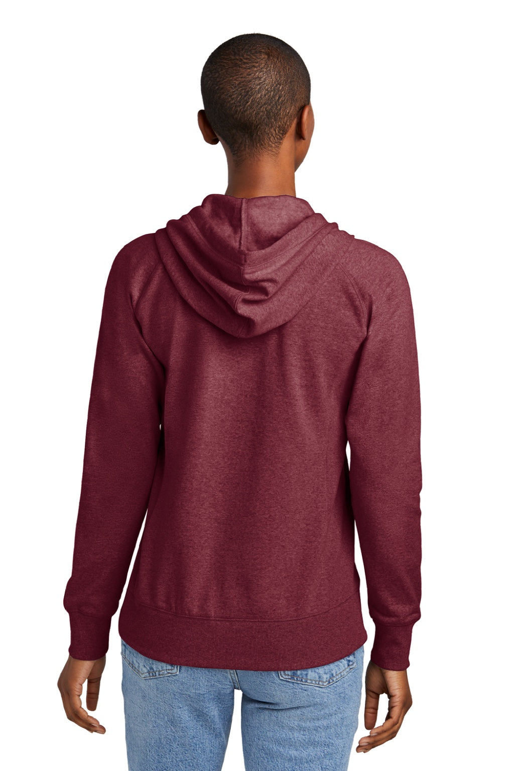 District DT8101 Womens Re-Fleece Hooded Sweatshirt Hoodie w/ Pouch Pocket Heather Maroon Model Back
