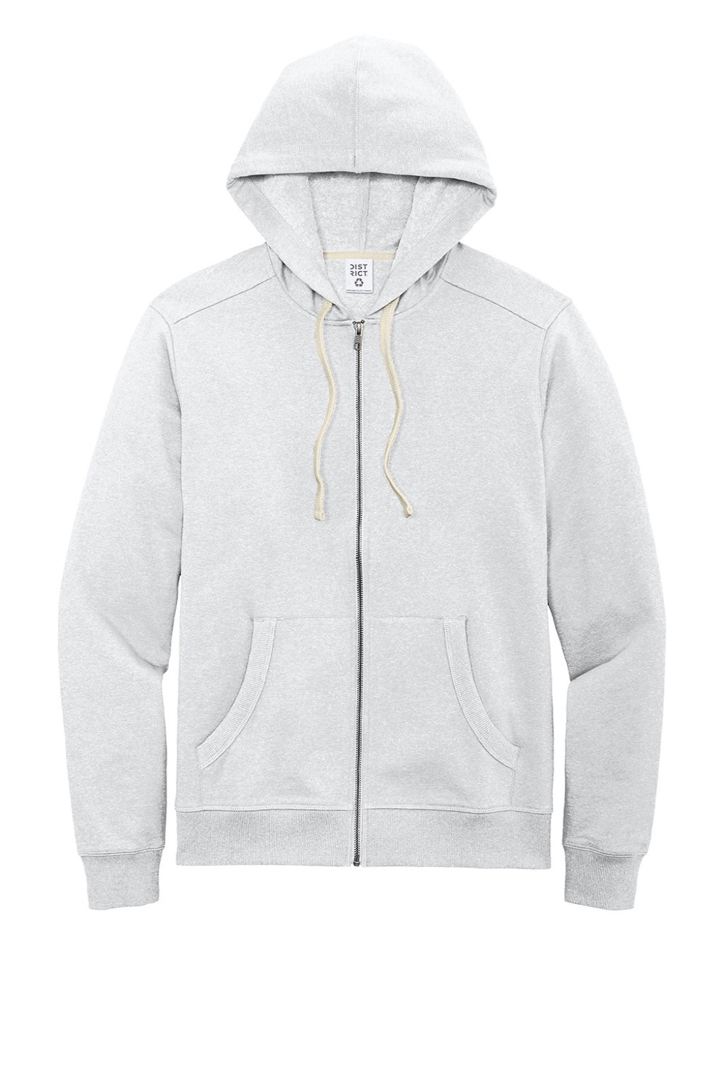 District DT8102 Mens Re-Fleece Full Zip Hooded Sweatshirt Hoodie w/ Pockets Ash Grey Flat Front