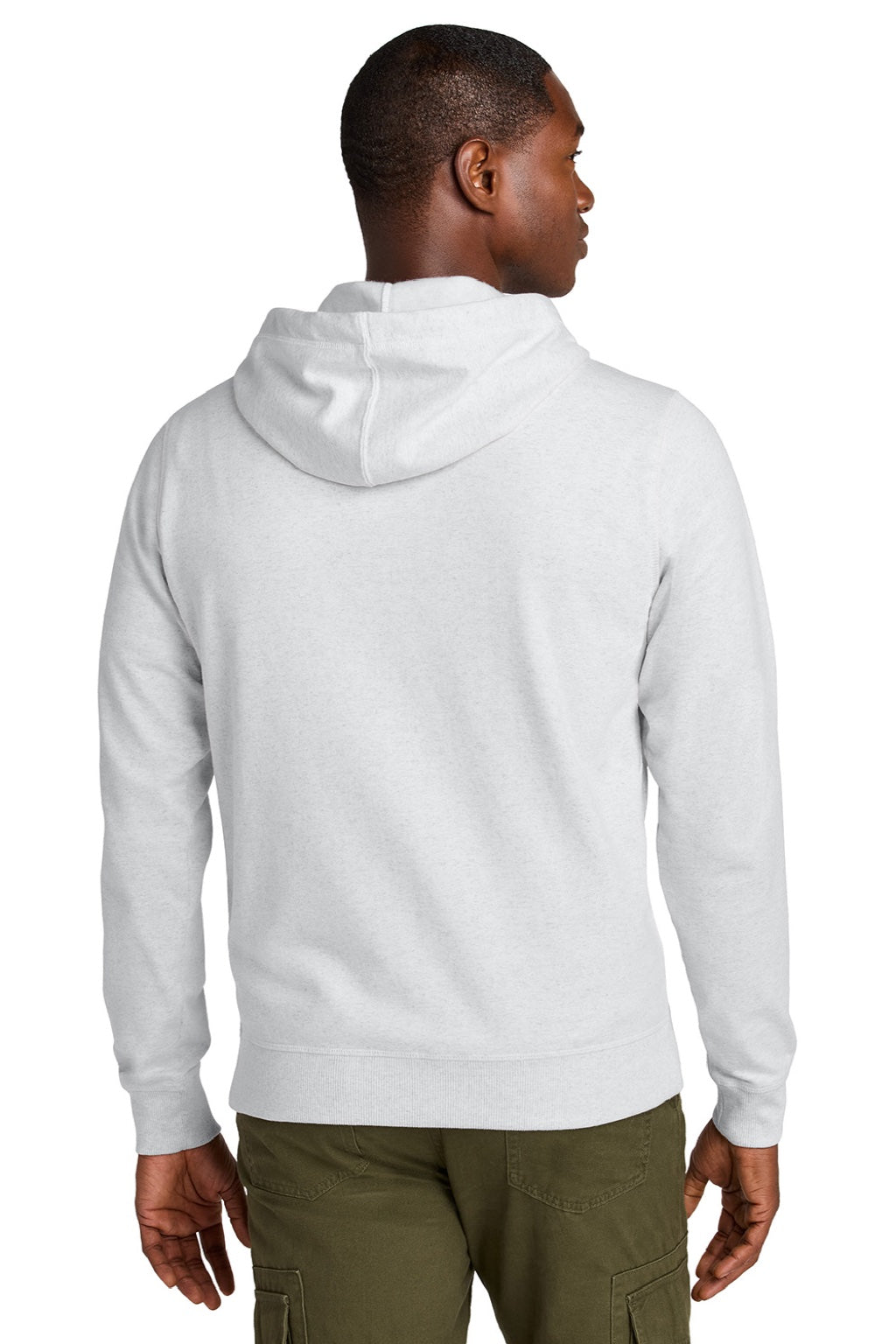 District DT8102 Mens Re-Fleece Full Zip Hooded Sweatshirt Hoodie w/ Pockets Ash Grey Model Back