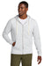 District DT8102 Mens Re-Fleece Full Zip Hooded Sweatshirt Hoodie w/ Pockets Ash Grey Model Front