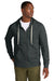 District DT8102 Mens Re-Fleece Full Zip Hooded Sweatshirt Hoodie w/ Pockets Heather Charcoal Grey Model Front