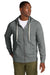 District DT8102 Mens Re-Fleece Full Zip Hooded Sweatshirt Hoodie w/ Pockets Heather Deep Grey Model Front