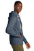 District DT8102 Mens Re-Fleece Full Zip Hooded Sweatshirt Hoodie w/ Pockets Heather Navy Blue Model Side