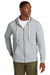 District DT8102 Mens Re-Fleece Full Zip Hooded Sweatshirt Hoodie w/ Pockets Heather Light Grey Model Front