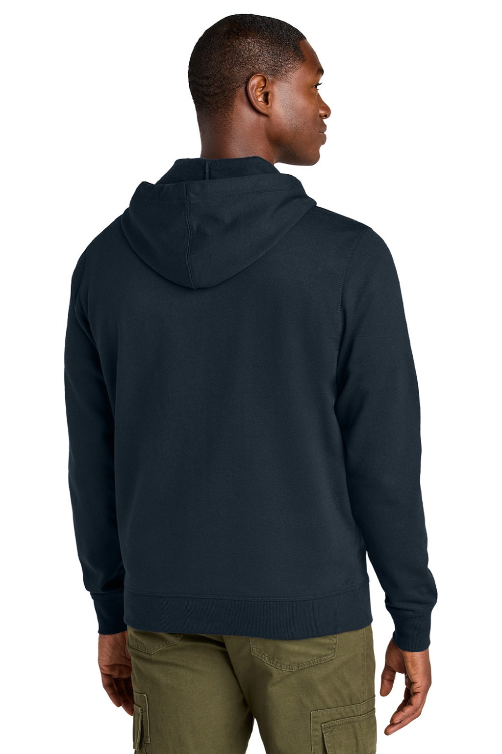 District DT8102 Mens Re-Fleece Full Zip Hooded Sweatshirt Hoodie w/ Pockets True Navy Blue Model Back