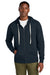 District DT8102 Mens Re-Fleece Full Zip Hooded Sweatshirt Hoodie w/ Pockets True Navy Blue Model Front