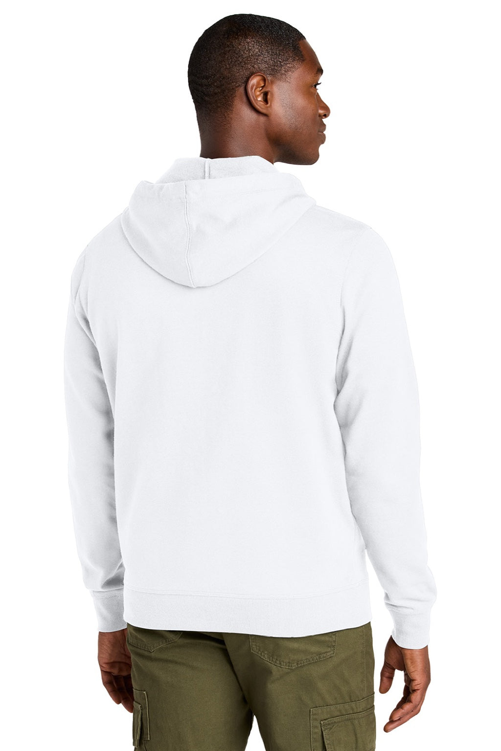 District DT8102 Mens Re-Fleece Full Zip Hooded Sweatshirt Hoodie w/ Pockets White Model Back