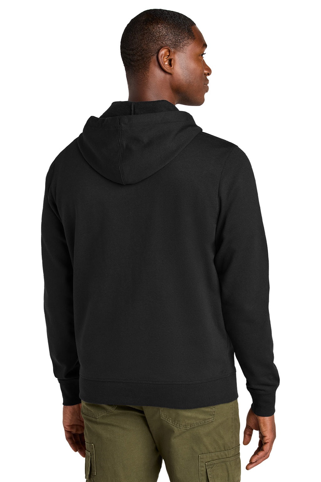 District DT8102 Mens Re-Fleece Full Zip Hooded Sweatshirt Hoodie w/ Pockets Black Model Back