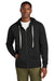District DT8102 Mens Re-Fleece Full Zip Hooded Sweatshirt Hoodie w/ Pockets Black Model Front