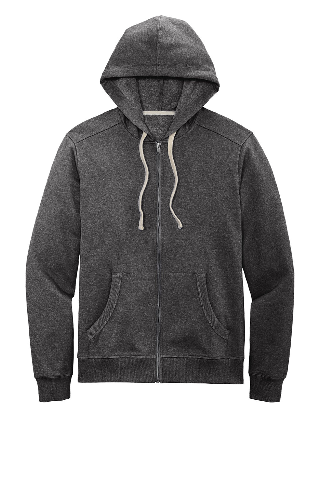 District DT8102 Mens Re-Fleece Full Zip Hooded Sweatshirt Hoodie w/ Pockets Heather Charcoal Grey Flat Front