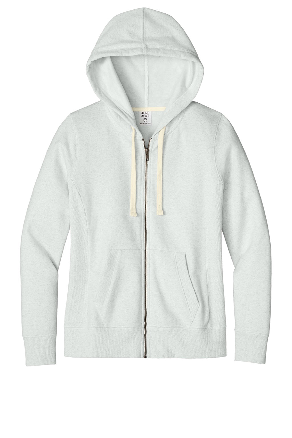 District DT8103 Womens Re-Fleece Full Zip Hooded Sweatshirt Hoodie w/ Pockets Ash Grey Flat Front