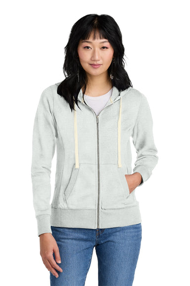 District DT8103 Womens Re-Fleece Full Zip Hooded Sweatshirt Hoodie w/ Pockets Ash Grey Model Front