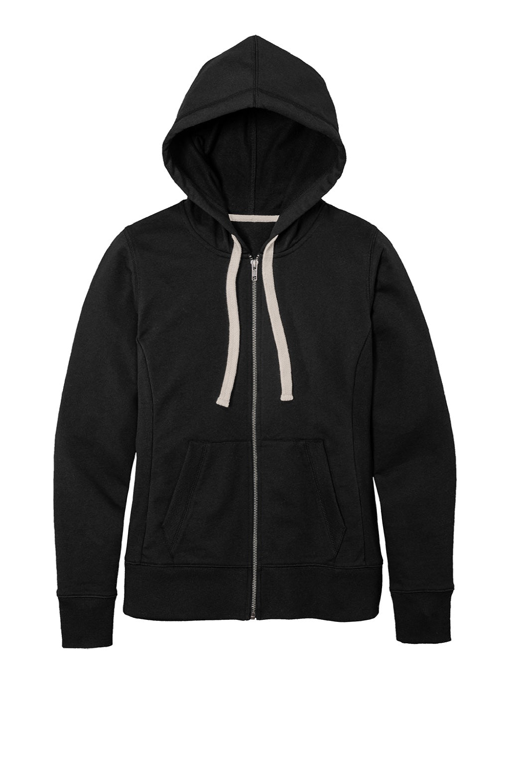 District DT8103 Womens Re-Fleece Full Zip Hooded Sweatshirt Hoodie w/ Pockets Black Flat Front