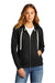 District DT8103 Womens Re-Fleece Full Zip Hooded Sweatshirt Hoodie w/ Pockets Black Model Front