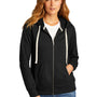 District Womens Re-Fleece Full Zip Hooded Sweatshirt Hoodie w/ Pockets - Black