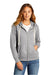 District DT8103 Womens Re-Fleece Full Zip Hooded Sweatshirt Hoodie w/ Pockets Heather Light Grey Model Front