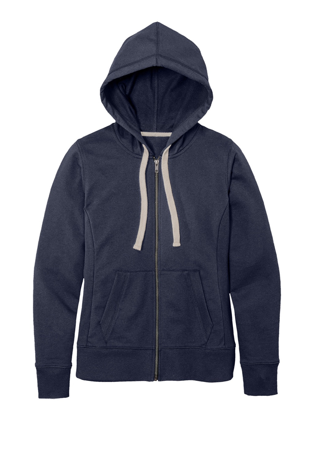 District DT8103 Womens Re-Fleece Full Zip Hooded Sweatshirt Hoodie w/ Pockets True Navy Blue Flat Front