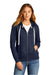 District DT8103 Womens Re-Fleece Full Zip Hooded Sweatshirt Hoodie w/ Pockets True Navy Blue Model Front