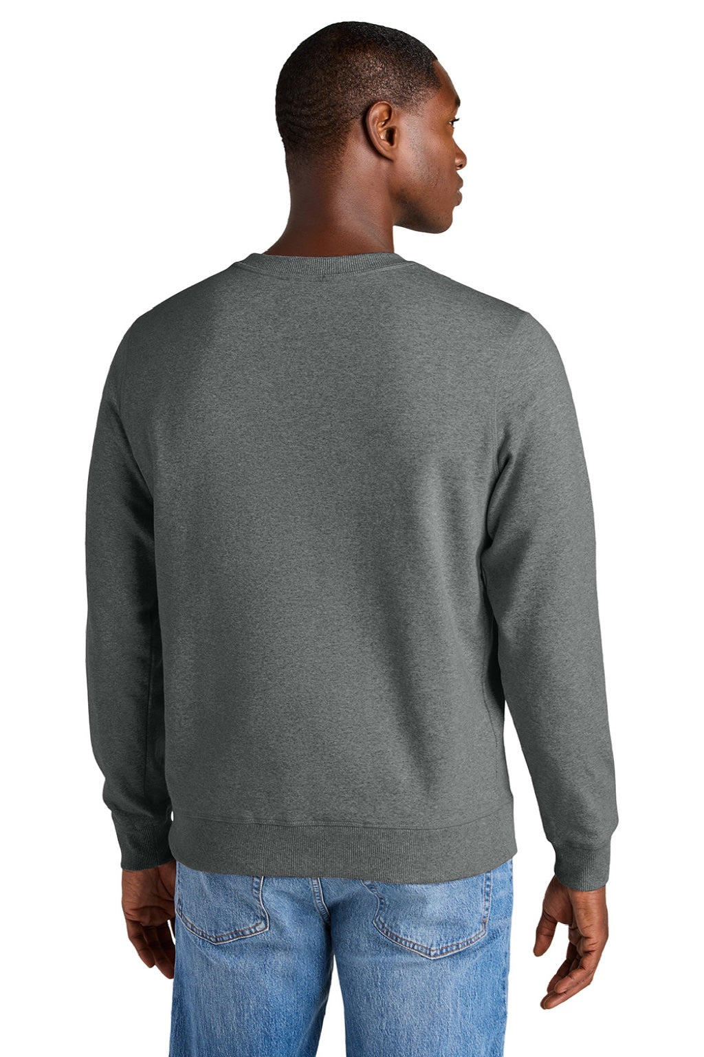 District DT8104 Mens Re-Fleece Crewneck Sweatshirt Heather Deep Grey Model Back