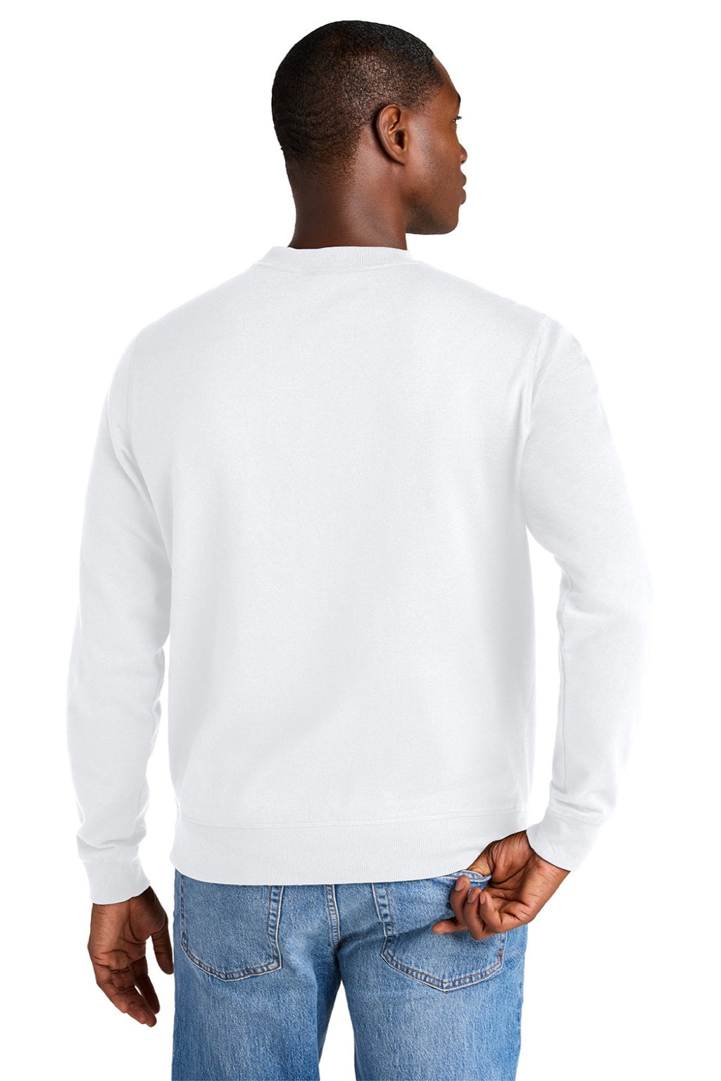 District DT8104 Mens Re-Fleece Crewneck Sweatshirt White Model Back