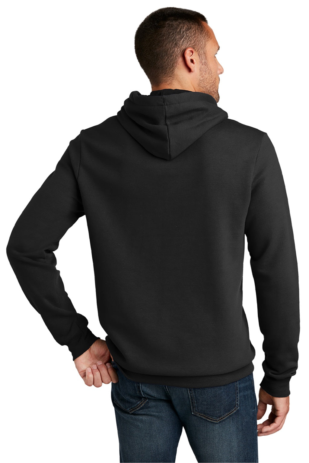District DT810 Mens The Concert Fleece Hooded Sweatshirt Hoodie w/ Pouch Pocket Black Model Back