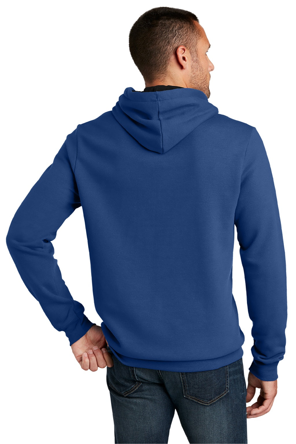 District DT810 Mens The Concert Fleece Hooded Sweatshirt Hoodie w/ Pouch Pocket Deep Royal Blue Model Back