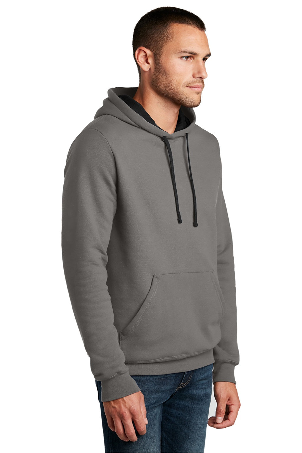 District DT810 Mens The Concert Fleece Hooded Sweatshirt Hoodie w/ Pouch Pocket Grey Model 3q