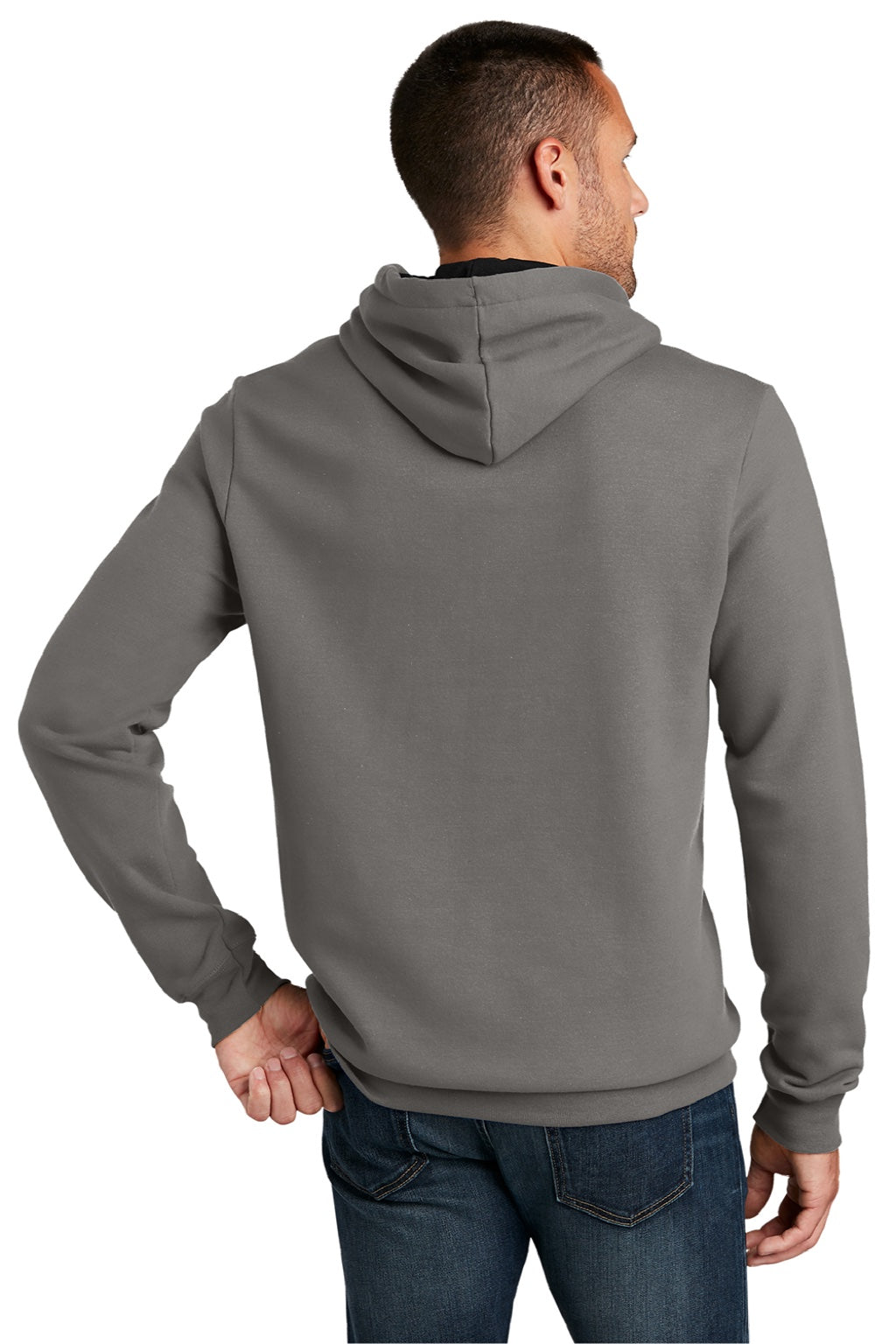 District DT810 Mens The Concert Fleece Hooded Sweatshirt Hoodie w/ Pouch Pocket Grey Model Back