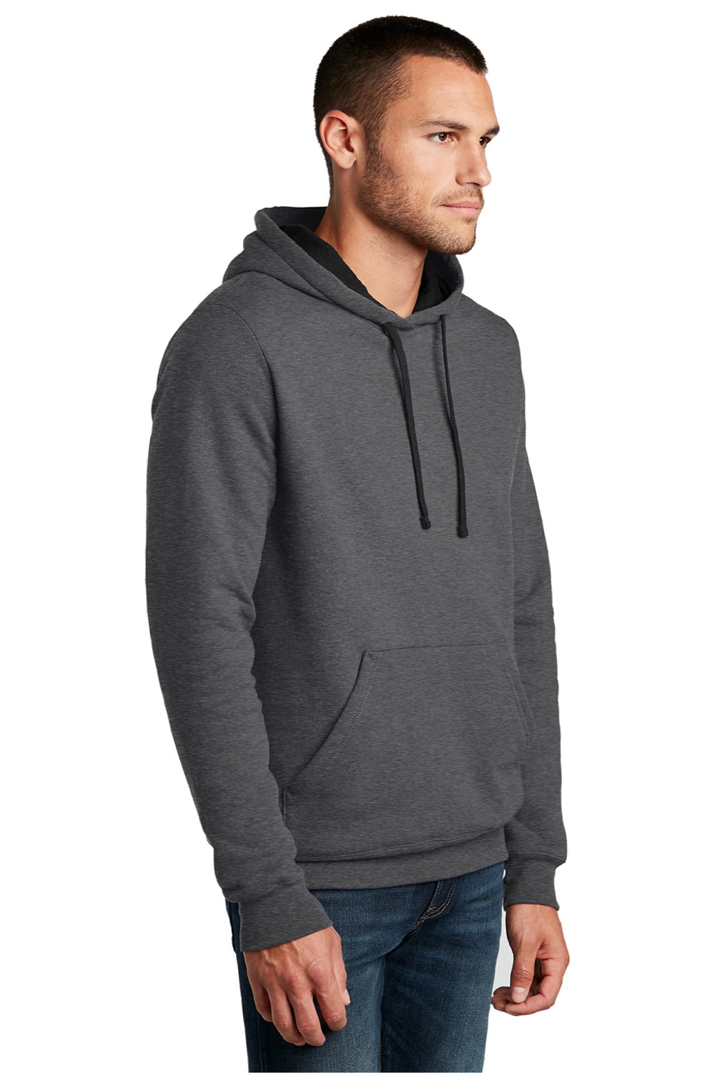 District DT810 Mens The Concert Fleece Hooded Sweatshirt Hoodie w/ Pouch Pocket Heather Charcoal Grey Model 3q