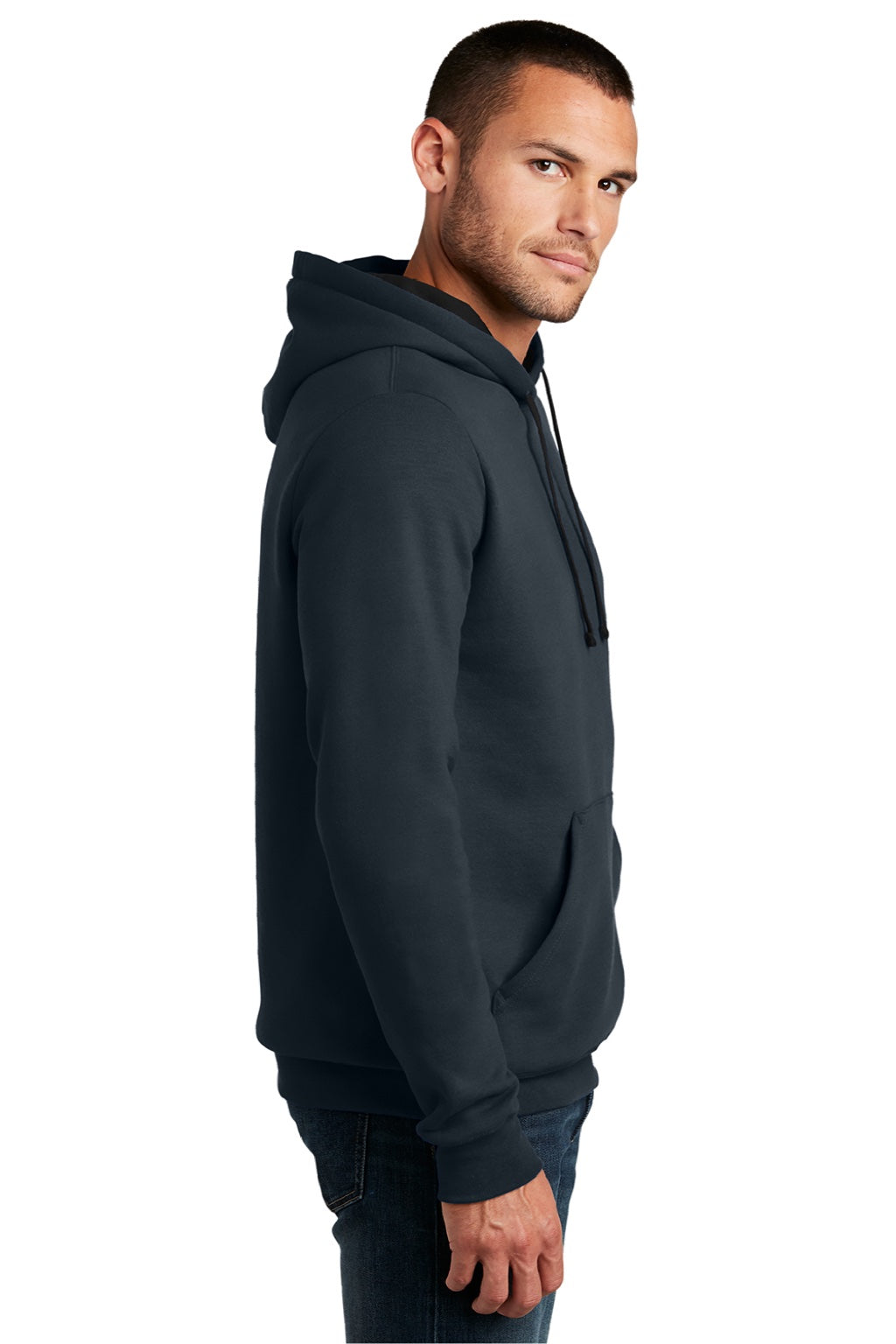 District DT810 Mens The Concert Fleece Hooded Sweatshirt Hoodie w/ Pouch Pocket New Navy Blue Model Side