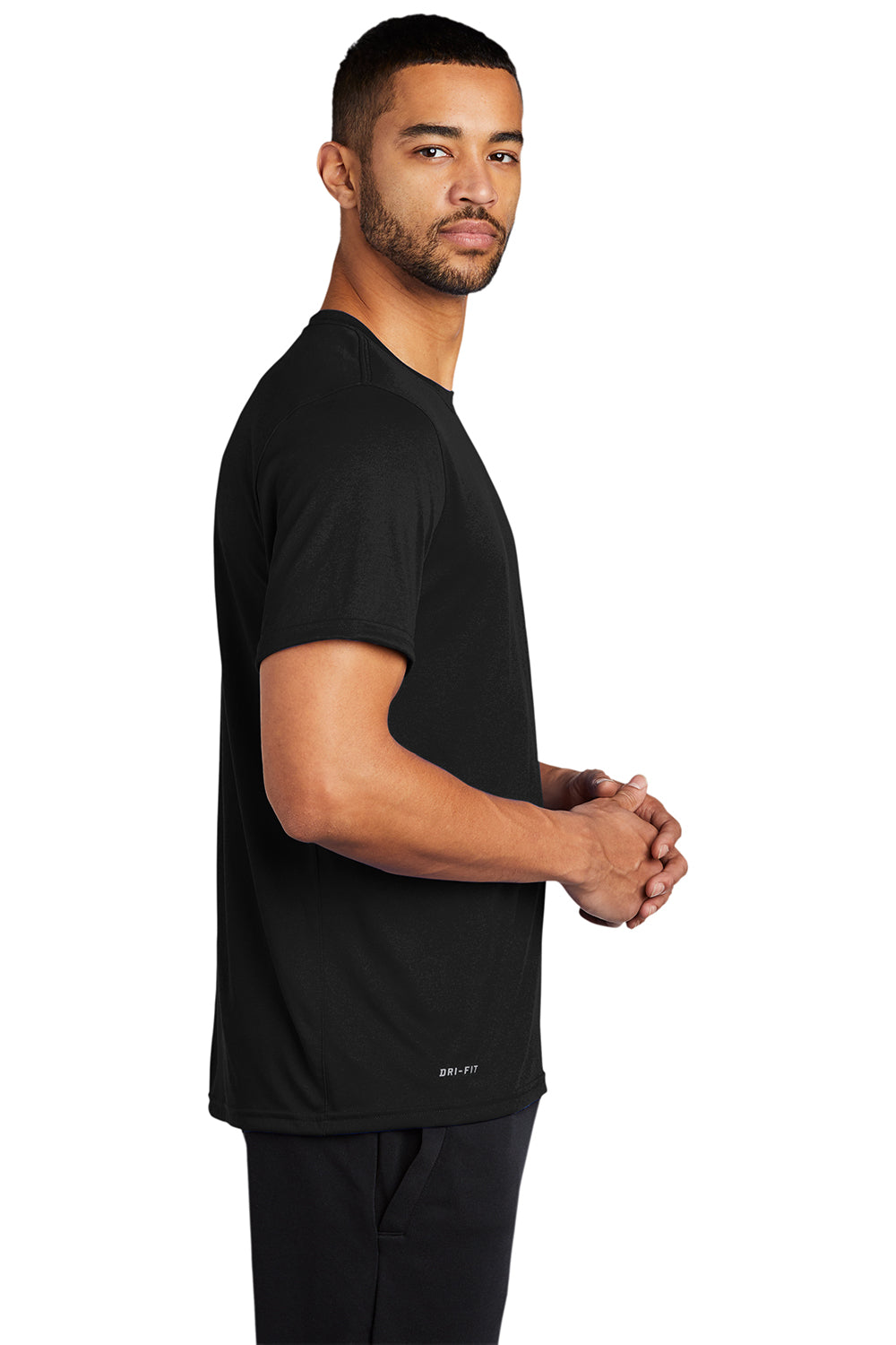 Nike DV7299 Mens Team rLegend Dri-Fit Moisture Wicking Short Sleeve Crewneck T-Shirt Black Model Side