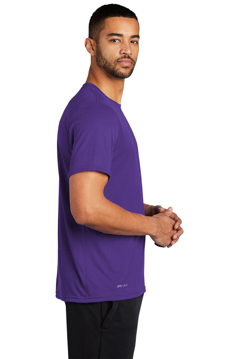 Nike DV7299 Mens Team rLegend Dri-Fit Moisture Wicking Short Sleeve Crewneck T-Shirt Court Purple Model Side