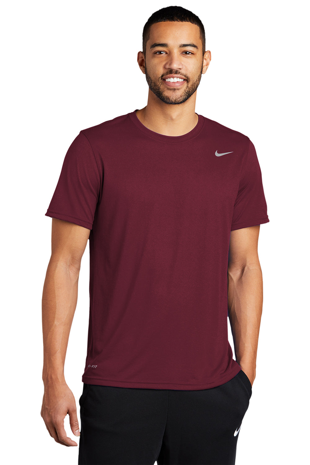 Nike DV7299 Mens Team rLegend Dri-Fit Moisture Wicking Short Sleeve Crewneck T-Shirt Deep Maroon Model Front