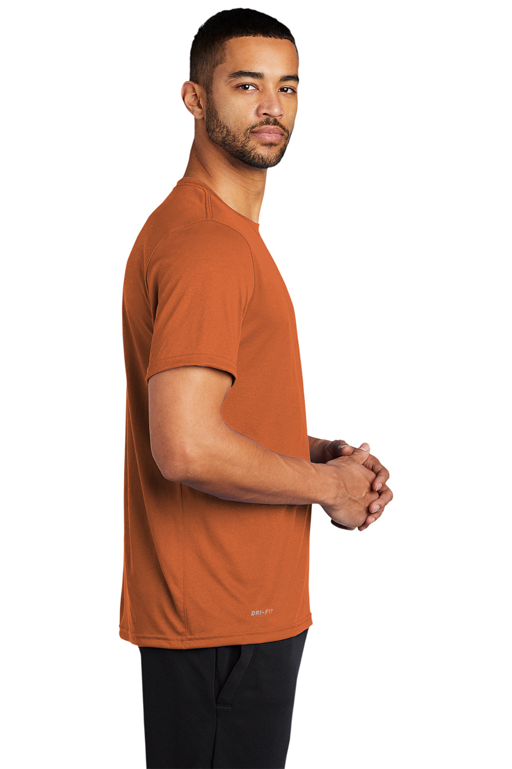 Nike DV7299 Mens Team rLegend Dri-Fit Moisture Wicking Short Sleeve Crewneck T-Shirt Desert Orange Model Side