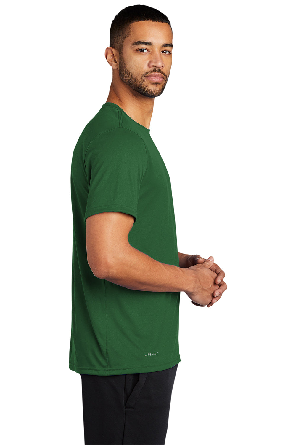 Nike DV7299 Mens Team rLegend Dri-Fit Moisture Wicking Short Sleeve Crewneck T-Shirt Gorge Green Model Side