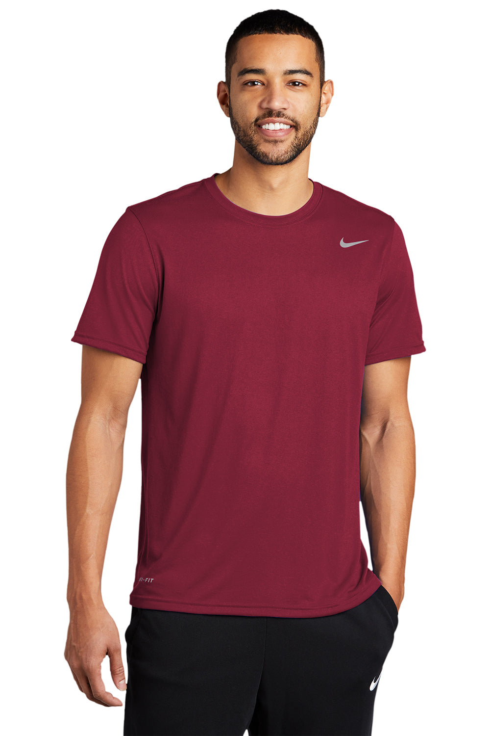 Nike DV7299 Mens Team rLegend Dri-Fit Moisture Wicking Short Sleeve Crewneck T-Shirt Team Maroon Model Front