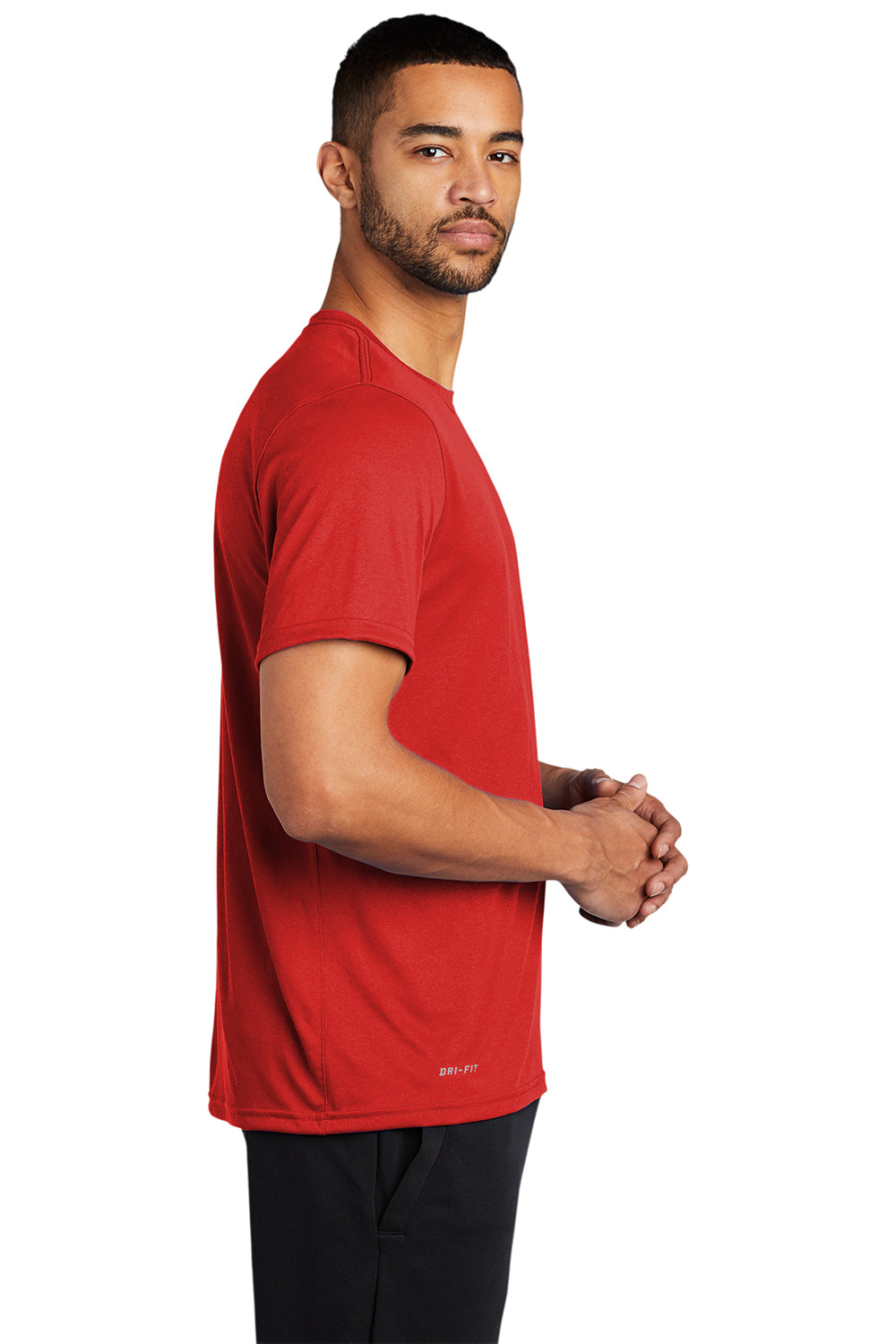 Nike DV7299 Mens Team rLegend Dri-Fit Moisture Wicking Short Sleeve Crewneck T-Shirt University Red Model Side