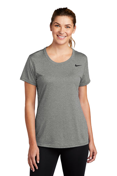 Nike DV7312 Womens Team rLegend Dri-Fit Moisture Wicking Short Sleeve Crewneck T-Shirt Heather Carbon Grey Model Front