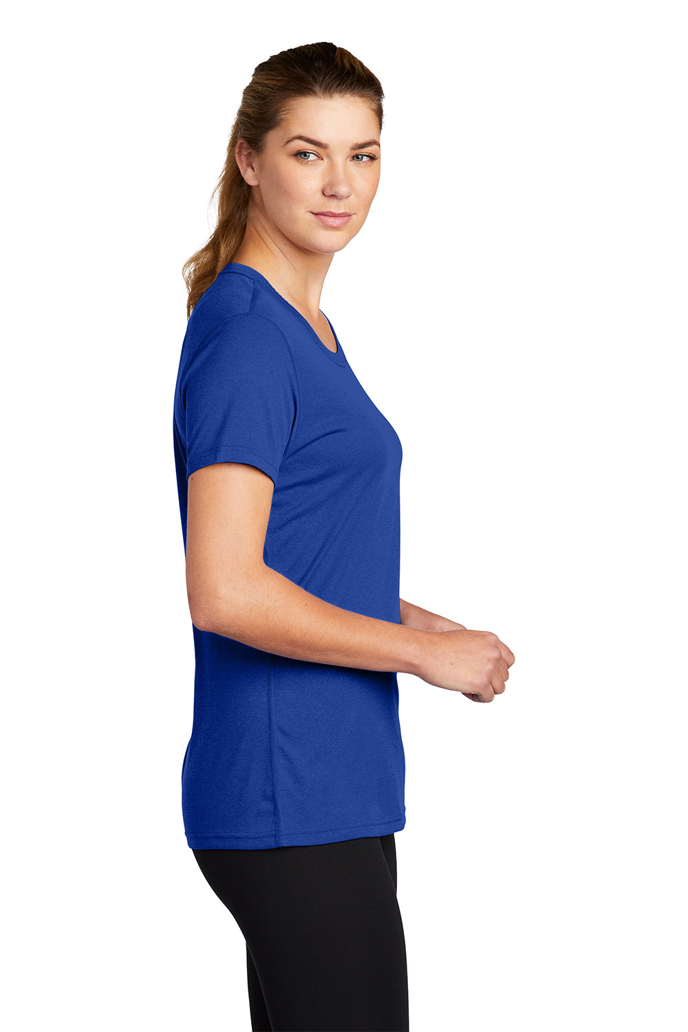 Nike DV7312 Womens Team rLegend Dri-Fit Moisture Wicking Short Sleeve Crewneck T-Shirt Game Royal Blue Model Side