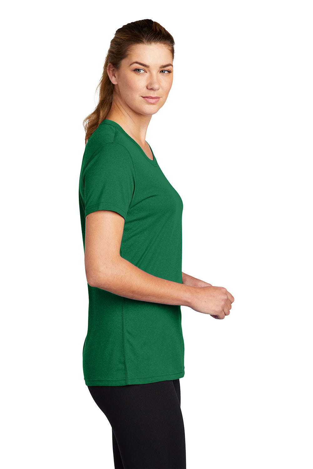 Nike DV7312 Womens Team rLegend Dri-Fit Moisture Wicking Short Sleeve Crewneck T-Shirt Gorge Green Model Side