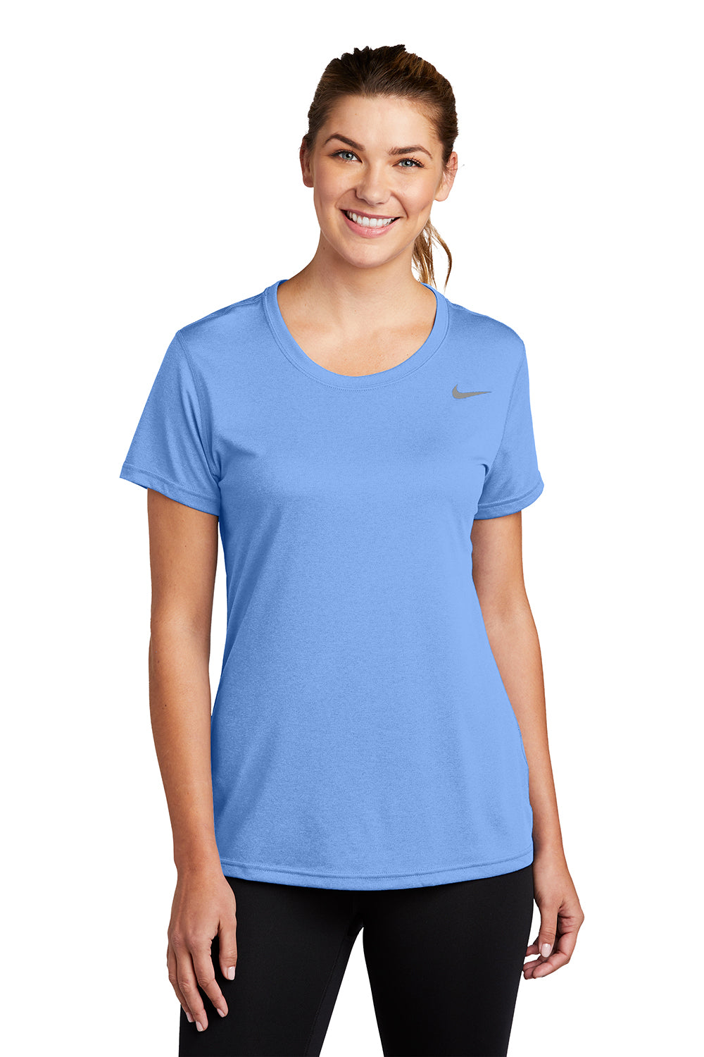 Nike DV7312 Womens Team rLegend Dri-Fit Moisture Wicking Short Sleeve Crewneck T-Shirt Valor Blue Model Front