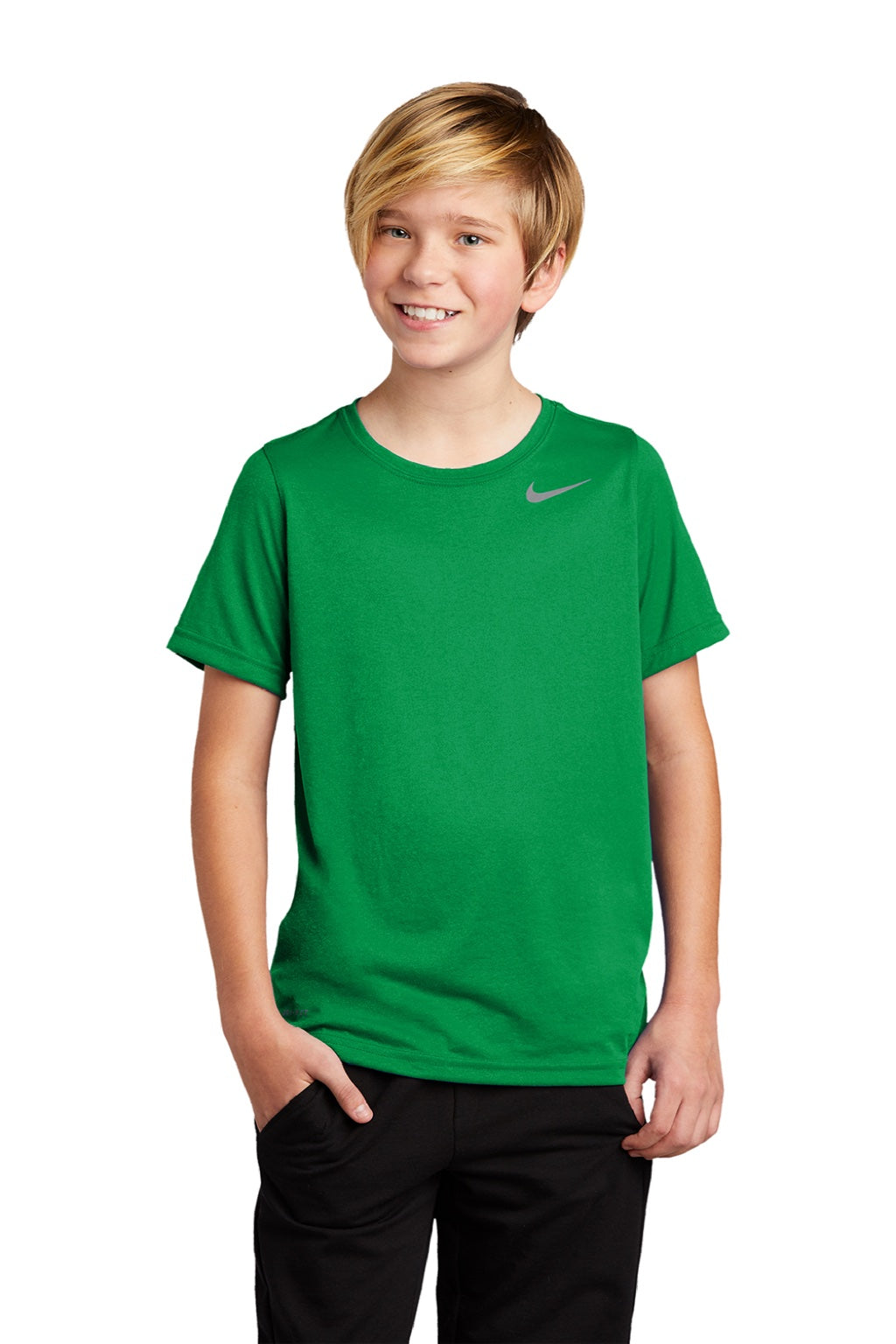 Nike DV7317 Youth Team rLegend Dri-Fit Moisture Wicking Short Sleeve Crewneck T-Shirt Apple Green Model Front