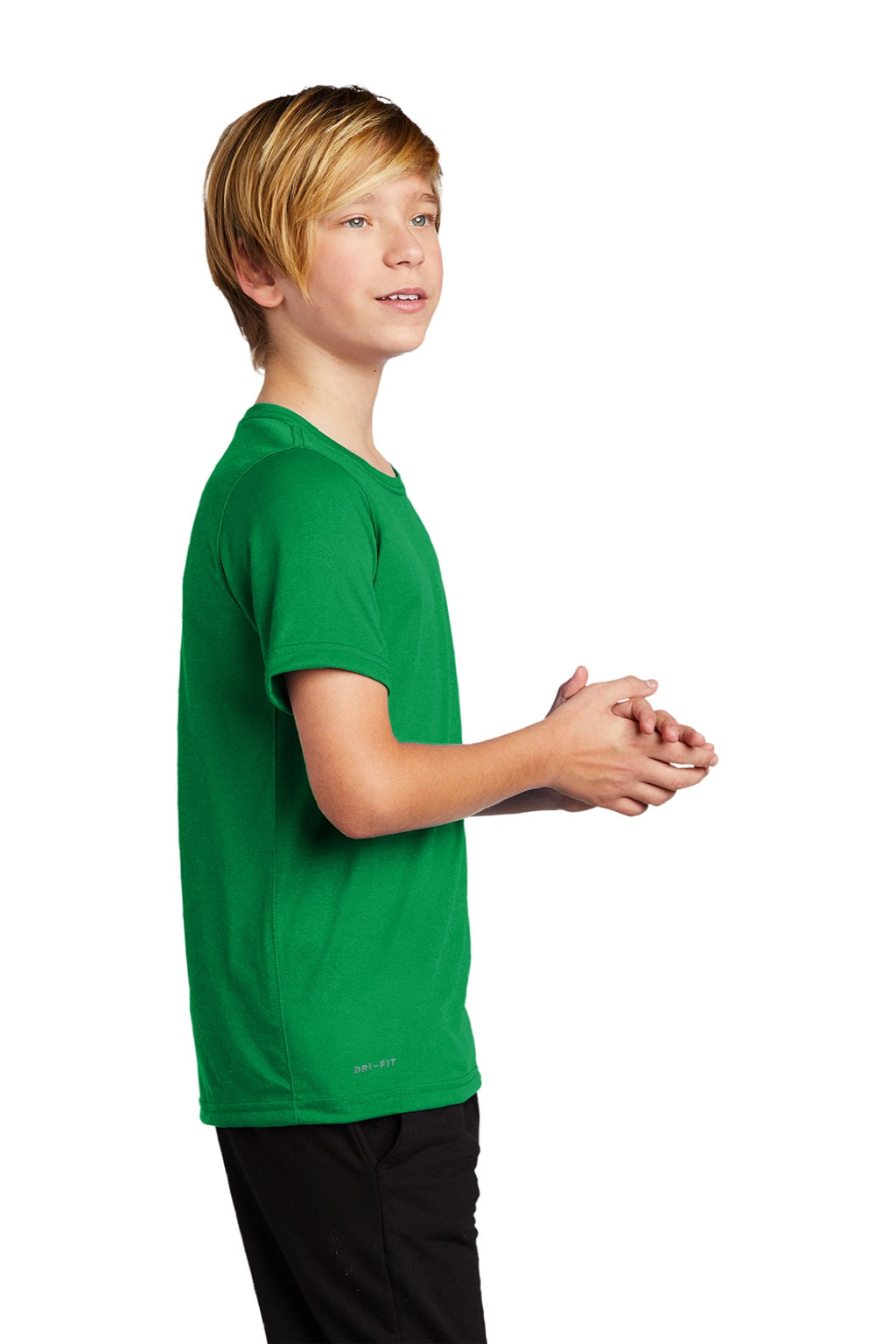 Nike DV7317 Youth Team rLegend Dri-Fit Moisture Wicking Short Sleeve Crewneck T-Shirt Apple Green Model Side