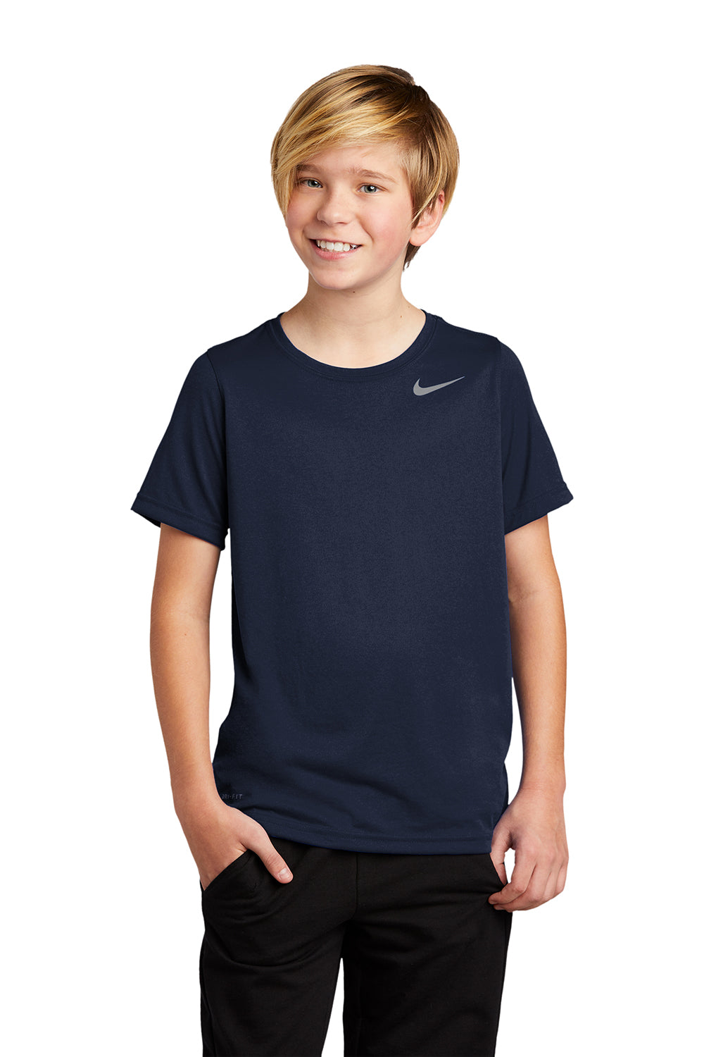 Nike DV7317 Youth Team rLegend Dri-Fit Moisure Wicking Short Sleeve Crewneck T-Shirt College Navy Blue Model Front