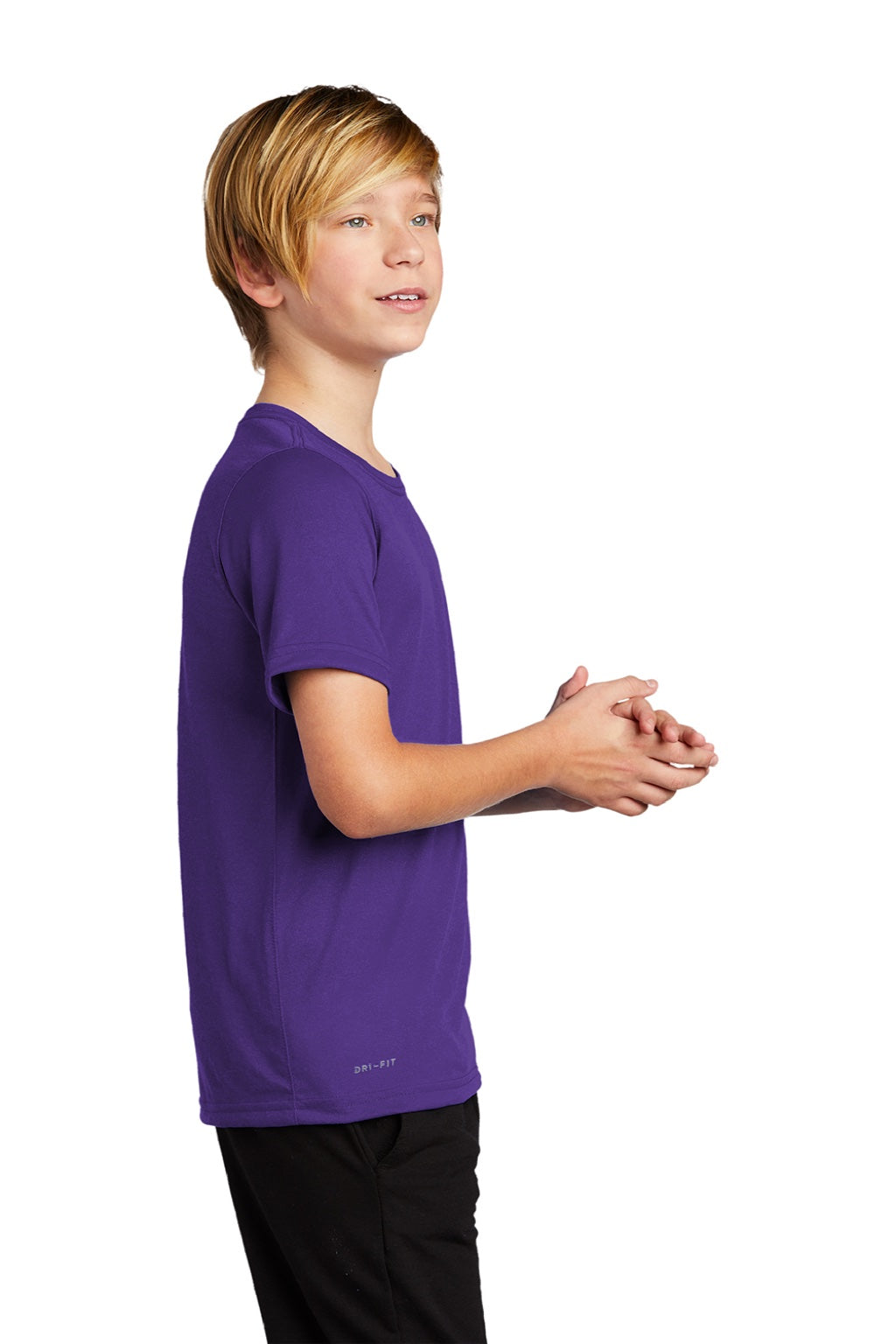 Nike DV7317 Youth Team rLegend Dri-Fit Moisture Wicking Short Sleeve Crewneck T-Shirt Court Purple Model Side