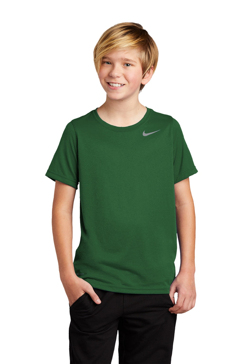 Nike DV7317 Youth Team rLegend Dri-Fit Moisture Wicking Short Sleeve Crewneck T-Shirt Gorge Green Model Front