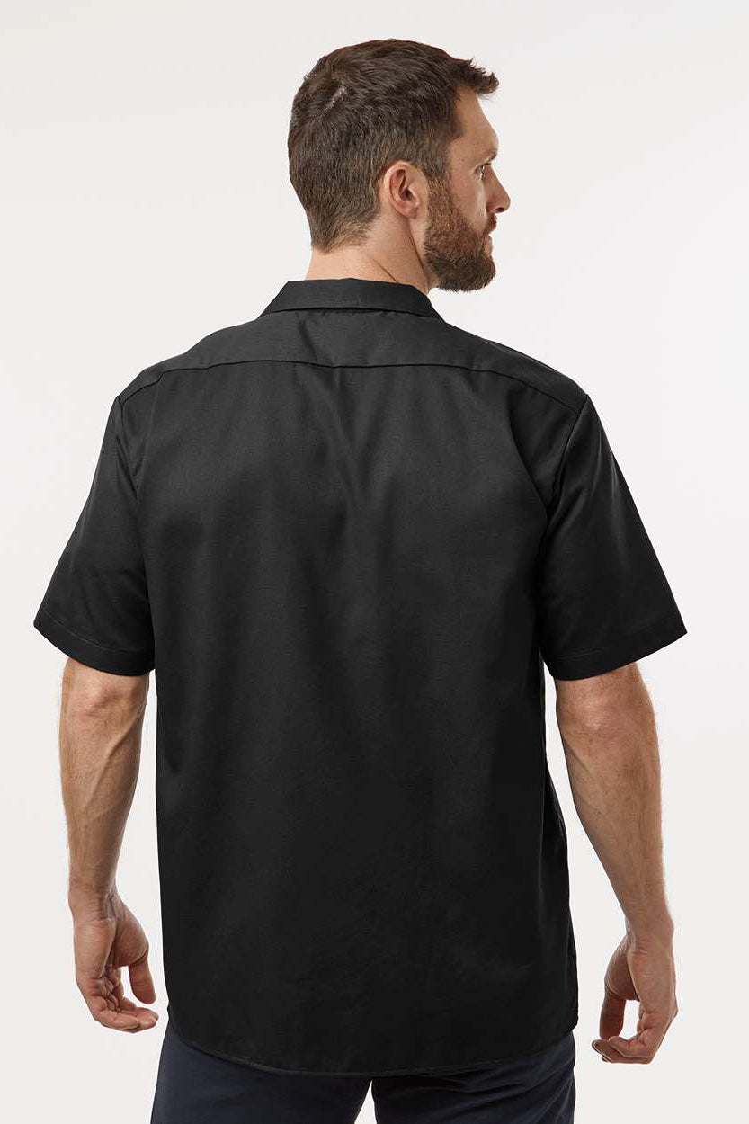 Dickies 2574 Mens Moisture Wicking Short Sleeve Button Down Work Shirt w/ Double Pockets Black Model Back