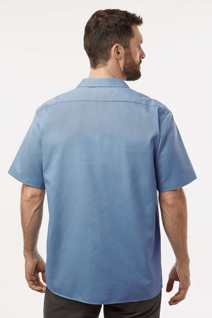 Dickies 2574 Mens Moisture Wicking Short Sleeve Button Down Work Shirt w/ Double Pockets Gulf Blue Model Back